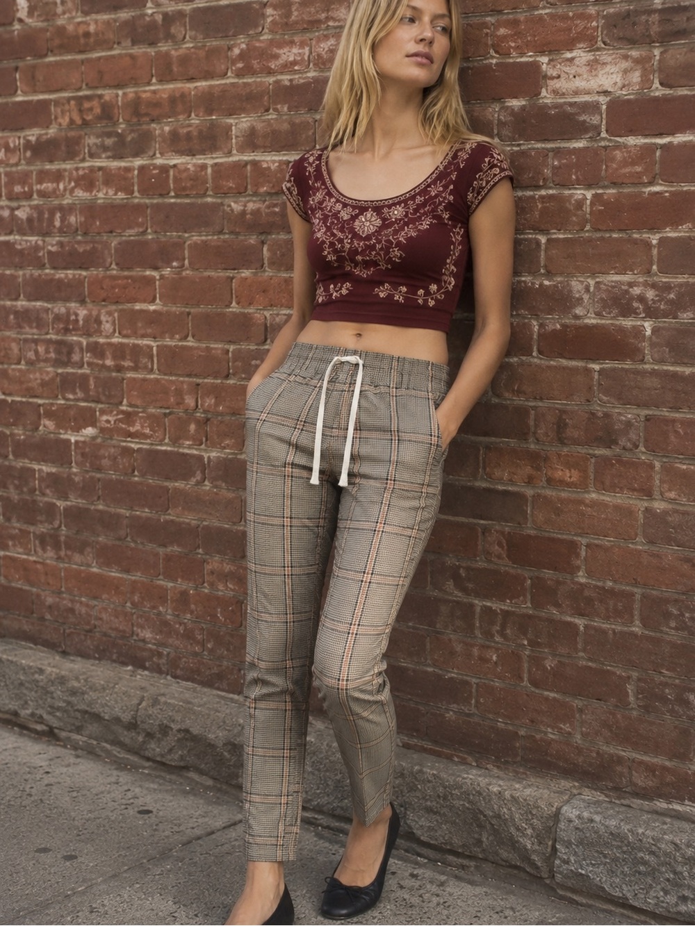 PacSun Cream Brown Plaid High Waist Ankle Slim Jogger Pants Small